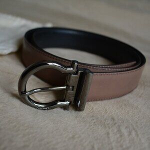 Salvatore Ferragamo Single Gancini silver/gunmetal buckle light brown/taupe Belt